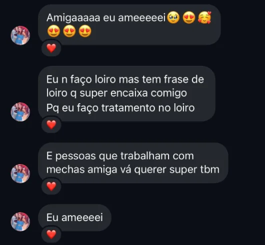 Print de feedback de uma cliente sobre o Storymuse
